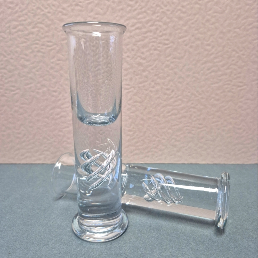 #3 Vintage 1970s Holmegaard By Per Lutken Controlled Bubble Shot Glass Set of 2